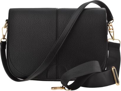 Dámská kabelka crossbody z eko kůže s klopou a dvěma popruhy - černá