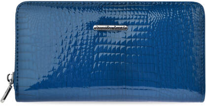 Velká lakovaná dámská peněženka na zip pojemná portmonka psaníčko kožené krokodýl- modrá