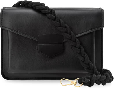 Klasická dámská  kabelka minimalistická listonoška s klopou s provázkovým popruhem - černá