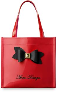 Lakovaná dámská tote bag s mašlí - červená