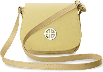 Stylová dámská crossbody kabelka s ozdobnou klopou - lakovaná, žlutá