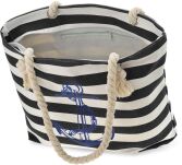 Velká plážová taška námořnická pruhovaná taška na zip z ekologického plátna - bílá s černou  - 3