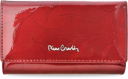 Značková dámská peněženka pierre cardin kožená lakovaná s jedinečným vzorem a kapsičkou na kovové zapínání - červená