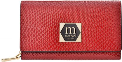 Monnari lakovaná dámská kožená exkluzivní peněženka na zip a patentky - červená