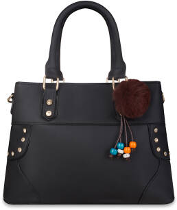 Klasická dvoukomorová kabelka dámská elegantní shopperka velký kufřík do ruky a přes rameno s klíčenkou a zirkony - černá