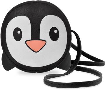 Kabelka pro dívku okouzlující dívčí kabelka malá listonoška zvířátka 3d - tučňák - černá