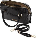 MONNARI klasická malá dámská elegantní lakovaná kabelka do ruky a přes rameno úhledná prostorná kabelka se vzorem croco - černá - 3