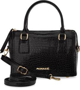 MONNARI klasická malá dámská elegantní lakovaná kabelka do ruky a přes rameno úhledná prostorná kabelka se vzorem croco - černá