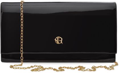 Elegantní lakovaná psaníčko dámská kabelka s řetízkem - černá