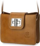 Krásná italská dámská kabelka listonoška hranatá vera pelle camel - 2