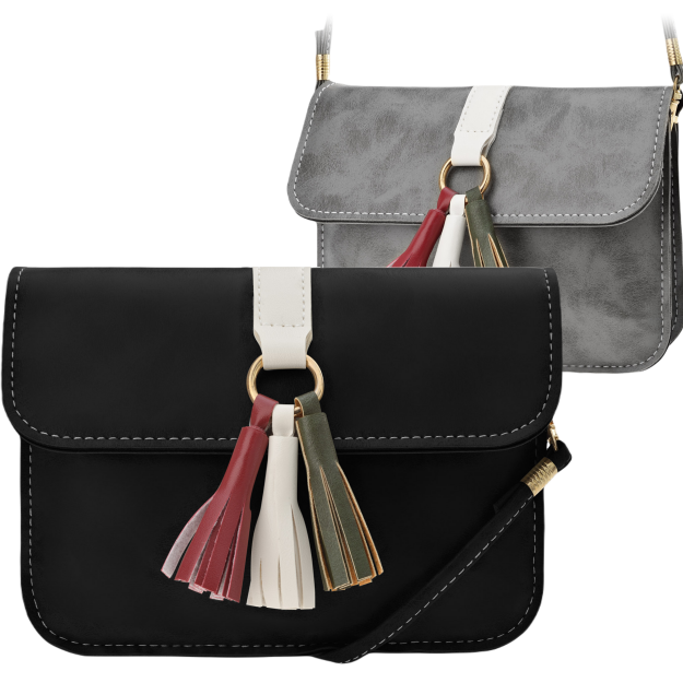 Malá crossbody kabelka psaníčko s klopou a třásněmi boho