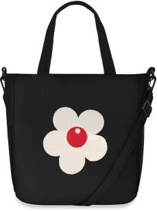 Látková dámská taška městská kabelka bavlněná shopperka s květinou - černá