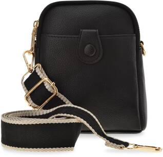 Victoria&co malá dámská městská kabelka dvoukomorová listonoška na telefon peněženka taška přes rameno kůže s popruhem - černá