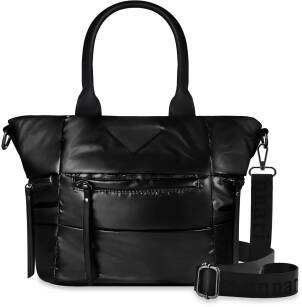Voděodolná dámská měkká kabelka na zip malá sportovní taška přes rameno pytel pikovaná loďka monnari s páskami a logem - černá