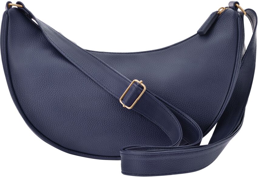 Velká ledvina ve tvaru půlměsíce, elegantní klasická kožená crossbody kabelka - námořnická modř