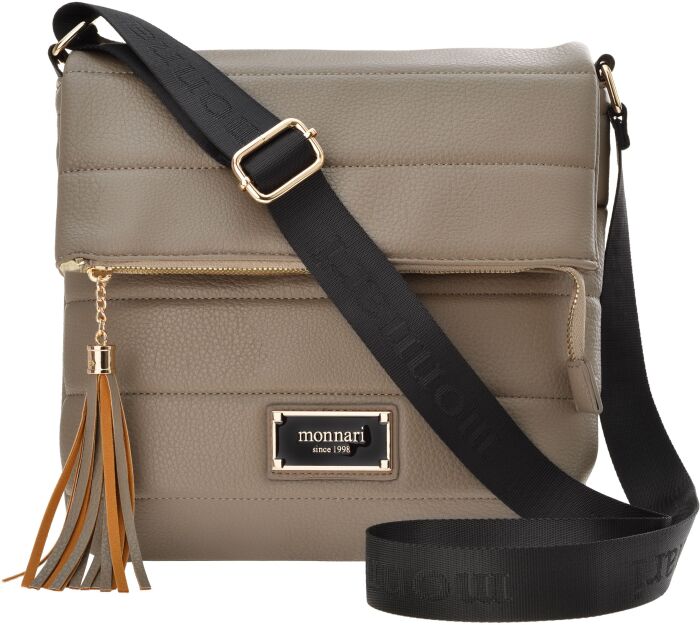Monnari prošívaná kabelka s klopou pošťácká městská taška s přívěskem - béžová