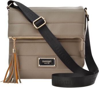 Monnari prošívaná kabelka s klopou pošťácká městská taška s přívěskem - béžová