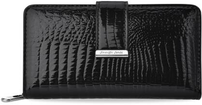 Velká lakovaná peněženka dvojitá kožená portmonka - černá