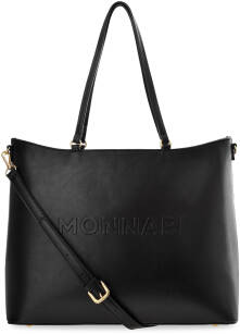 Klasická dámská taška monnari prostorná kabelka lodička tuhá shopperka a4 přes rameno s velkým logem - černá