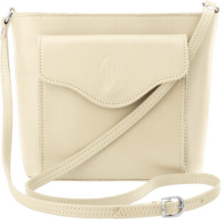 Dámská kožená crossbody kabelka italská 100% pravá kůže - krémová