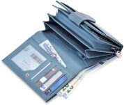 Dámská objemná peněženka z přírodní mramorově hladké kůže peněženka na mince jennifer jones na zip - světle modrá - 4