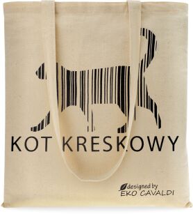 Eko taška shopper bavlněná nákupní městská s potiskem linkovaná kočka - béžová