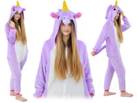 Pyžamo kigurumi jednodílný kostým s kapucí – fialový jednorožec - 4