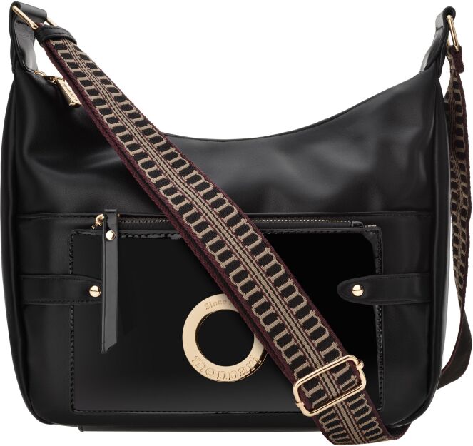 Monnari taška na vzorovaném popruhu velká kabelka crossbody - černá