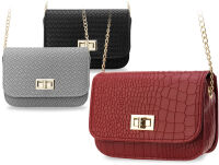 Mini elegantní kabelka s reliéfem a řetízkem - černá - 5