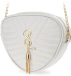 Prošívaná dámská kabelka s originálním tvarem, listonoška na řetízku s přívěškem a logem - krémová - 2