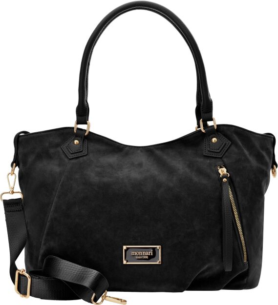 Taška vak volná kabelka semišová měkká shopperka na rameno - černá