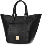 Lakovaná dámská kabelka monnari velký trapézový kufřík shopper s reliéfním vzorem kůže croco - černá - 2