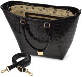 Lakovaná dámská kabelka monnari velký trapézový kufřík shopper s reliéfním vzorem kůže croco - černá - 4