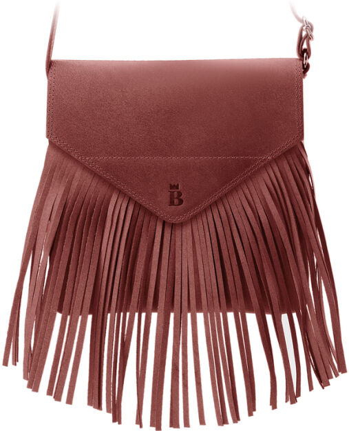 Crossbody kabelka s klopou a třásněmi boho přírodní kůže - červená
