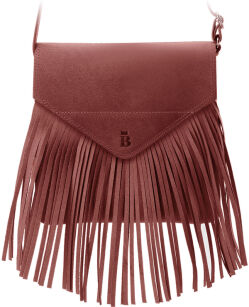 Crossbody kabelka s klopou a třásněmi boho přírodní kůže - červená