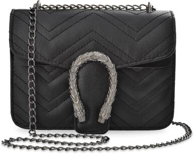 Elegantní pikovaná dámská kabelka na řetízku pikovaná kabelka listonoška kufřík s originálním zapínáním na sponu - černá