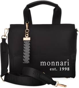 MONNARI dámská kabelka shopper aktovka urban letterman bag s kroužkem na klíče a popruhem s logem - černá