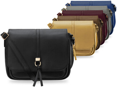 Klasická dámská crossbody kabelka s klopou a kapsami přes rameno – hnědá