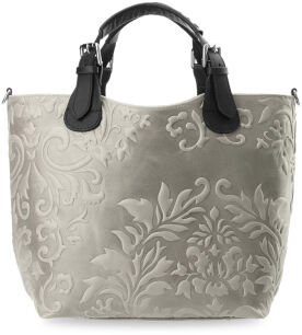 Jedinečná dámská kabelka z přírodní kůže s ražením šedý