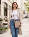 Elegantní dámská crossbody pošťácká kabelka s kapsami, klasická malá přes rameno - béžová - 6