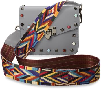 Italská listonoška s barevnými cvočky pásek aztécký vzor vera pelle šedý