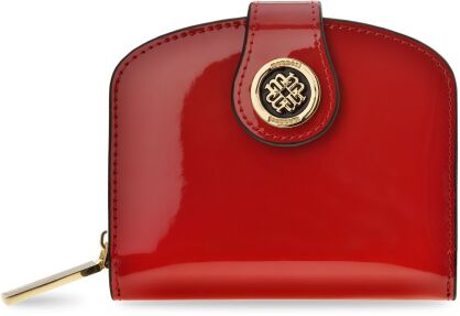 Monnari malá dámská peněženka elegantní lakovaná třídílná peněženka podkova se zipem a kapsami na patentky - červená