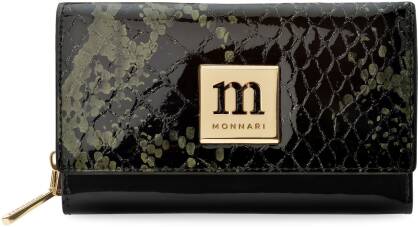 Monnari exclusive dámská peněženka z lakované kůže se zapínáním na zip a patentky elegantní kabelka se vzorem - černá se zelenou barvou