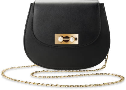Elegantní půlkruhová dámská kabelka listonoška s perličkami na řetízku - černá