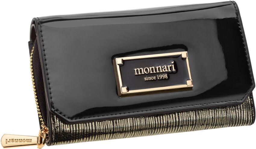 Dámská peněženka s klopou Monnari peněženka na zip a druk lakovaný exkluzivní - černá se zlatou