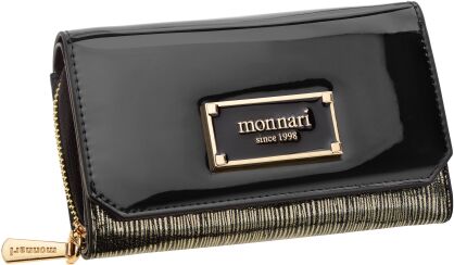Dámská peněženka s klopou Monnari peněženka na zip a druk lakovaný exkluzivní - černá se zlatou