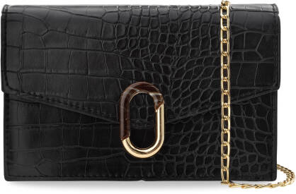Elegantní dámská kabelka klasická listonoška s vyraženým vzorem krokodýlí kůže - černá