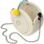 Dámská pletená kabelka kulatá eko listonoška boho s provázkovým popruhem - žlutá-krémová - 2