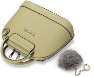 Vkusný zpevněný kufřík handbag + přívěsek bambule khaki - 4