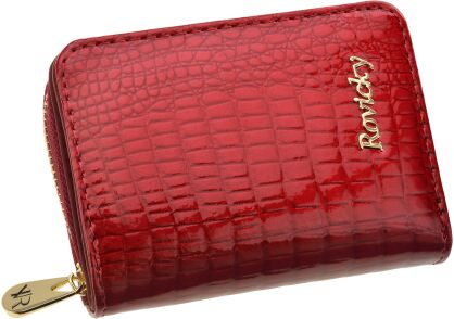 Lakovaný elegantní dámský peněženka Rovicky malá kožená peněženka RFID - červená
